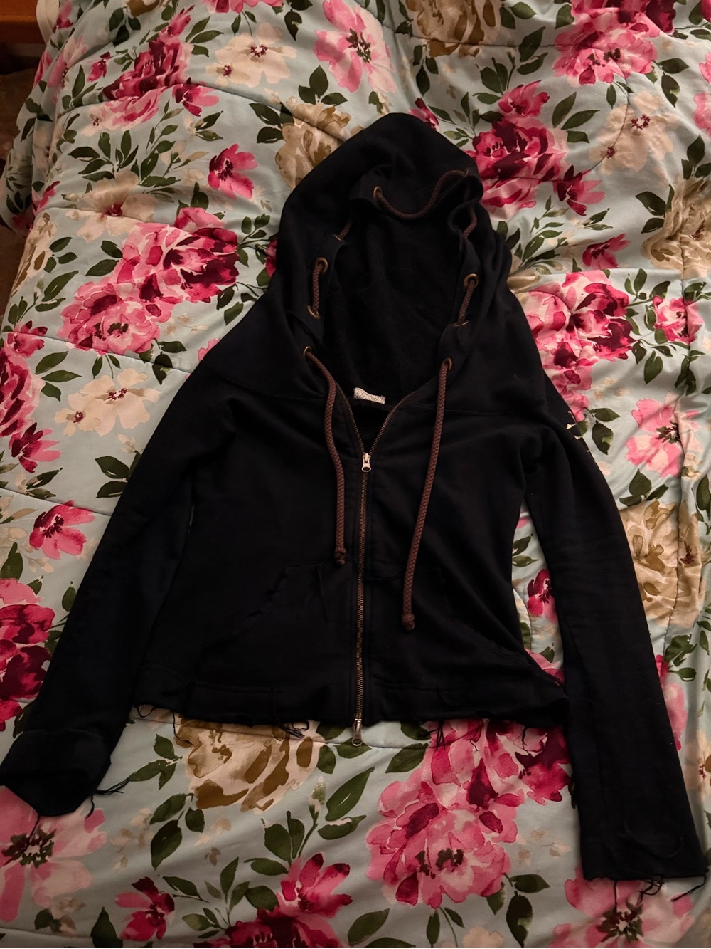 Lauren Moshi Black Zip Hoodie with Brown Drawcords *rare*